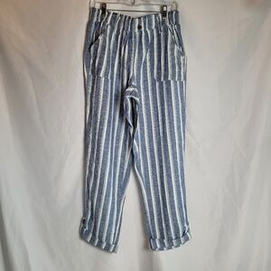 SO Beach Resort Women's Tapered Leg Linen Blend Mid Rise Pull On Pants Size L
